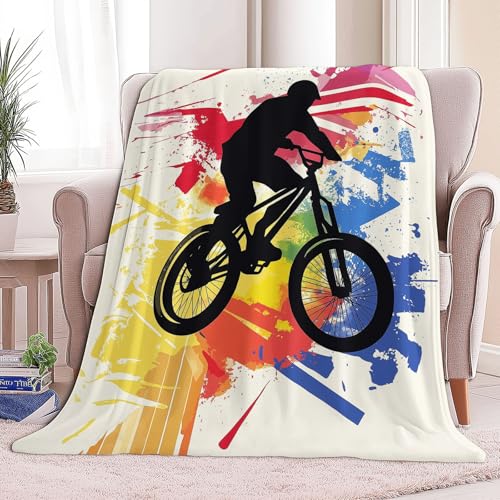 3D Druck Fleecedecke Sportkritzel Radfahrer Flanelldecke Kuscheldecke Hellgelb Weiche Warm Flauschige Decke TV Decke Sofadecke Wohndecke Tagesdecke Kinderdecken 150 x 200 cm von Generisch