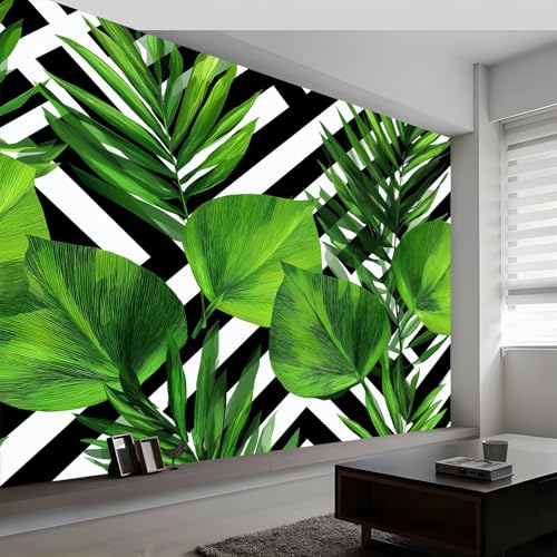 3D Effekt Moiré Muster Vliestapete Moderne Wanddeko, Tropisch Pflanzen Grün Palmblätter Fototapete leicht anzubringen Wandbild Tapeten für Wohnzimmer Kinderzimmer Wandtapete 400 x 280 cm (B x H) von Generisch
