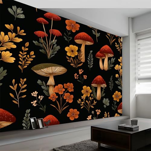 3D Effekt Paisley Stil Vliestapete Moderne Wanddeko, Retro Wald Pflanzen Pilze Blumen Fototapete leicht anzubringen Wandbild Tapeten für Wohnzimmer Kinderzimmer Wandtapete 350 x 256 cm (B x H) von Generisch