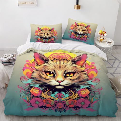 3D Katze Bettwäsche 135x200 cm 2teilig Blumen Bettbezug mit Reißverschluss 100% Mikrofaser Leicht Atmungsaktive Bettwaren Set mit Kissenbezüge 80x80（Muster 1-5） von Generisch