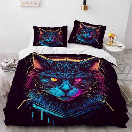 3D Katze Bettwäsche 135x200 cm 2teilig Katze Bettbezug mit Reißverschluss 100% Mikrofaser Leicht Atmungsaktive Bettwaren Set mit Kissenbezüge 80x80（Muster 2-4） von Generisch