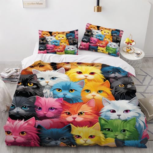 3D Katze Bettwäsche 135x200x2 cm 4teilig Cartoon-Katze Bettbezug mit Reißverschluss 100% Mikrofaser Leicht Atmungsaktive Bettwaren Set mit 2 Kissenbezüge 80x80（Muster 4-6） von Generisch
