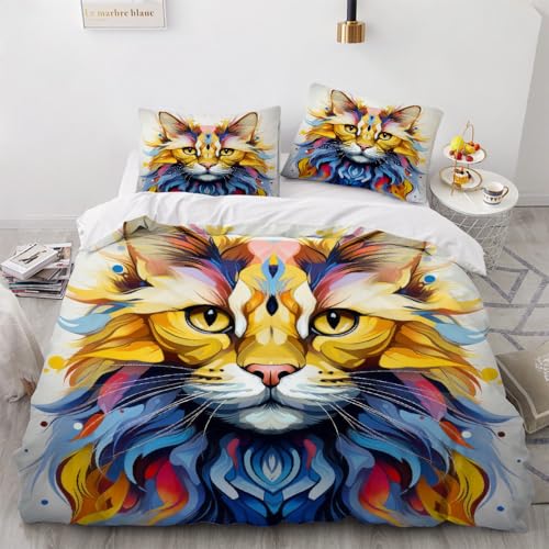 3D Katze Bettwäsche 135x200x2 cm 4teilig Retro Bettbezug mit Reißverschluss 100% Mikrofaser Leicht Atmungsaktive Bettwaren Set mit 2 Kissenbezüge 80x80（Muster 3-20） von Generisch