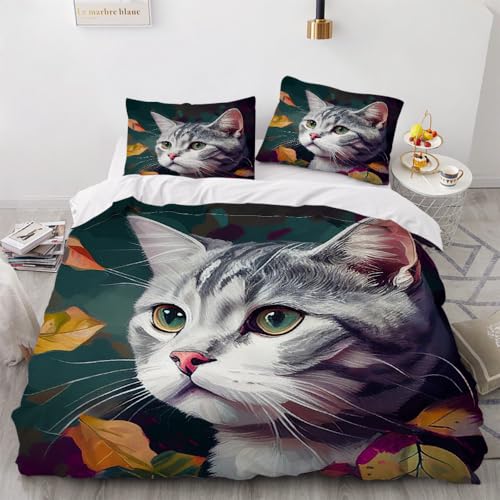3D Katze Bettwäsche 155x220 cm 3teilig Katze Bettbezug mit Reißverschluss 100% Mikrofaser Leicht Atmungsaktive Bettwaren Set mit 2 Kissenbezüge 80x80（Muster 3-11） von Generisch