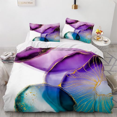 3D Marmor Bettwäsche 135x200x2 cm 4teilig Marmor Bettbezug mit Reißverschluss 100% Mikrofaser Leicht Atmungsaktive Bettwaren Set mit 2 Kissenbezüge 80x80（Muster 3-17） von Generisch