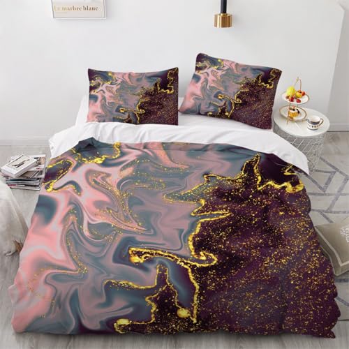 3D Marmor Bettwäsche 135x200x2 cm 4teilig Marmor Bettbezug mit Reißverschluss 100% Mikrofaser Leicht Atmungsaktive Bettwaren Set mit 2 Kissenbezüge 80x80（Muster 4-11） von Generisch