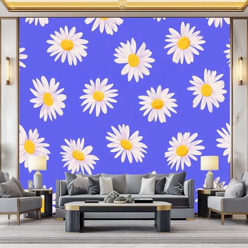 3D Panorama Tapete 300 x 210 cm (B x H), Wohnzimmer Schlafzimmer Violett UV-beständige Vliestapete für die Wand - Minimalismus Blumen Weiße Gänseblümchen Mustertapete von Generisch