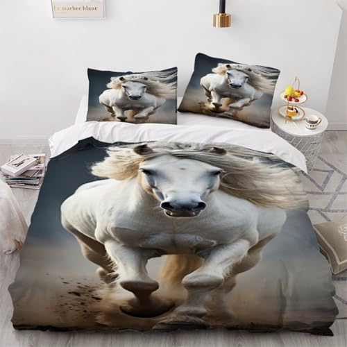 3D Pferd Bettwäsche 220x240 cm 3teilig Tiere Pferde Bettbezug mit Reißverschluss 100% Mikrofaser Leicht Atmungsaktive Bettwaren Set mit 2 Kissenbezüge 80x80（Muster 3-4） von Generisch