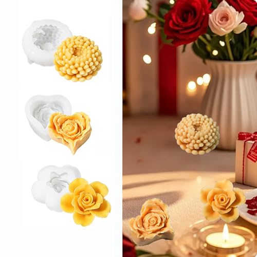 3D Silikonform Blume, Leicht zu Entformende Blumenförmige Kerzenformen für Bonbons Gelee Seife Eis und Kerzen, 3er-Set von Generisch