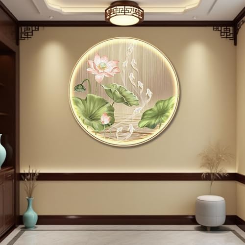 3D Wandkunst Dekor, Metall Fisch Lotus Wandbehang Skulptur mit Licht, Fernbedienung & USB-Schnittstelle, Dekorative Wandlampe für Hauseingang oder Korridor von Generisch