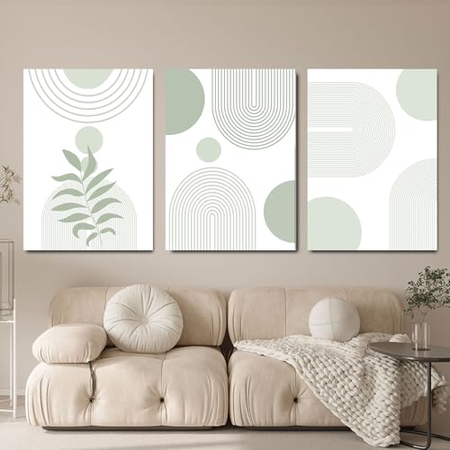 3er Set Abstrakte Liniengeometrie Leinwand Wandkunst Grüne Pflanze Poster für Wohnzimmer & Schlafzimmer Dekor ungerahmt 60x90cm Kunstdrucke von Generisch