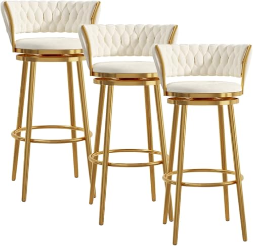 3er Set Barhocker Samt 360° Drehbar Hochstühle mit Rückenlehnen & Fußstützen Küche Theke Hocker Metallbeine 74.9 cm Frühstücksstühle Modernes Weiß Design 3er Set Barhocker Samt 360° Drehbar Hochstühle mit Rückenlehnen & Fußstützen Küche Theke Hocker Metallbeine 74.9 cm Frühstücksstühle Modernes Weiß Design von Generisch