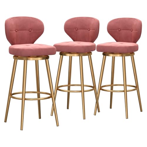 3er Set Barhocker Samt mit Goldbeinen Rosa Polsterhocker mit Fußstütze für Kücheninsel Esszimmer und Pub - 75 cm Sitzhöhe von Generisch