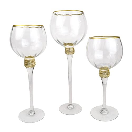 3er Set Glaskelch mit Goldrand | Glaswindlicht Teelichthalter Windlicht | 30-40 cm 3er Set Glaskelch mit Goldrand | Glaswindlicht Teelichthalter Windlicht | 30-40 cm von Generisch