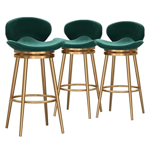 3er Set Moderne Barhocker Drehbar Samt Polsterhocker Thekenhöhe Stühle mit Rückenlehnen Metallrahmen Küche Insel Hocker Bauernhaus Design in Grün von Generisch