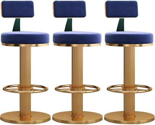 3er Set Moderne Samt Drehbar Barhocker - Einstellbare Höhe - Home Bar Küchenhocker (Blau & Gold) - Stilvolle & Bequeme Sitzlösung von Generisch