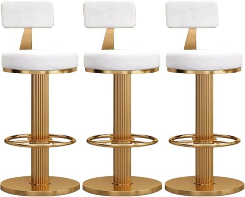 3er Set Moderne Samt Drehbar Barhocker - Einstellbare Höhe - Stilvolle Home Küche und Bar Sitzgelegenheit (Weiß & Gold) - Bequemes und schickes Design von Generisch
