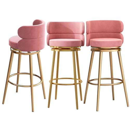 3er Set Rosa Barhocker Drehbar Barhocker mit Rückenlehne Polsterhocker Thekenhöhe Hocker mit Metallfuß und Fußstütze für Küche und Esszimmer Modernes Design 3er Set Rosa Barhocker Drehbar Barhocker mit Rückenlehne Polsterhocker Thekenhöhe Hocker mit Metallfuß und Fußstütze für Küche und Esszimmer Modernes Design von Generisch