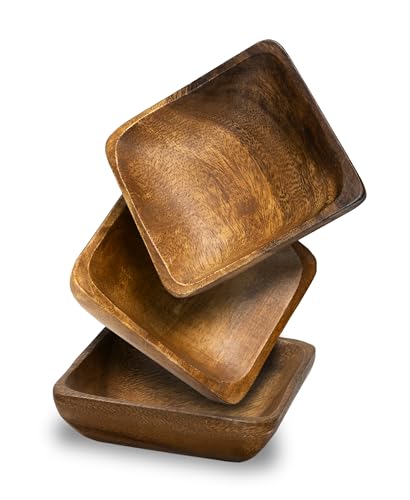 3er Set quadratische Tapasschalen aus Holz, 10x10 cm - Servierschalen/Dipschalen von Generisch