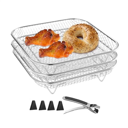 3x 304 Edelstahl Air Fryer Racks, Heißluftfritteuse Zubehör, Zubehör Für Heißluftfritteuse Fryer Accessories, Stapelbare Racks, Air Fryer Stand, Luftfritteuse Korb Tray Grillrost Rack, Airfryer Rack von Generisch