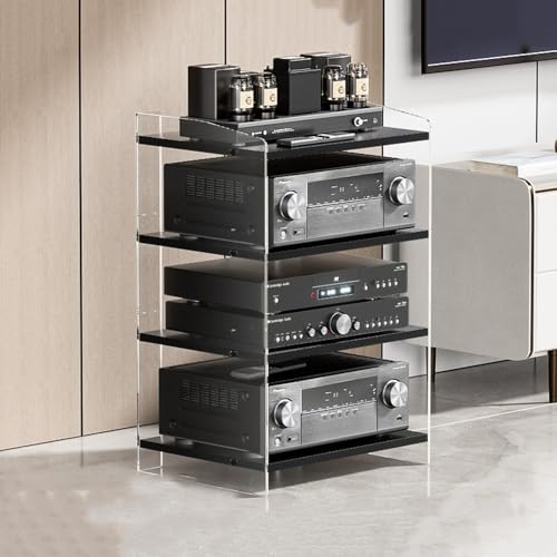 4 Etagen, verstellbares Acryl-Audio-Regal, HiFi-Medien-Aufbewahrungsregale für Stereo-Komponenten, transparent und schwarz, perfekt für Audio-/Video-Geräte 4 Etagen, verstellbares Acryl-Audio-Regal, HiFi-Medien-Aufbewahrungsregale für Stereo-Komponenten, transparent und schwarz, perfekt für Audio-/Video-Geräte von Generisch