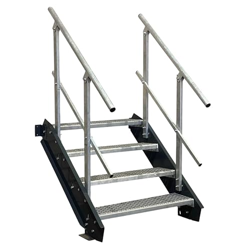 4 Stufen Stahltreppe Wangentreppe Gitterrosttreppe Außentreppe Industrietreppe anthrazit Breite 140 cm Geschosshöhe 55-85 cm 2X Geländer 4 Stufen Stahltreppe Wangentreppe Gitterrosttreppe Außentreppe Industrietreppe anthrazit Breite 140 cm Geschosshöhe 55-85 cm 2X Geländer von Generisch