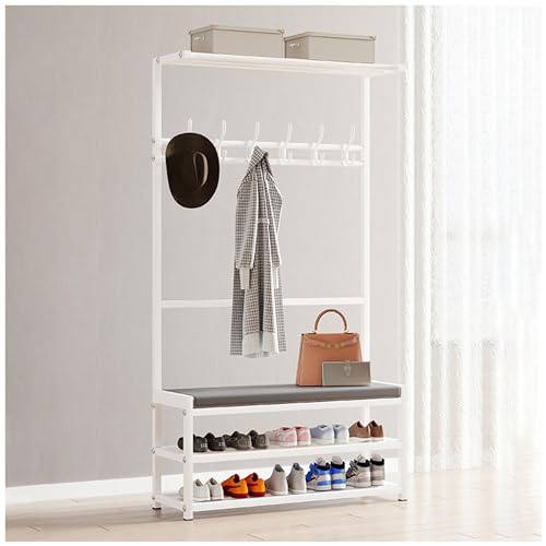4-in-1 Eingangsbank mit Garderobenleiste und Schuhaufbewahrung, platzsparender Flurbaum für Hüte, Mäntel, Ständer im Flur, Schlafzimmer, Wohnzimmer, Hauseingang von Generisch