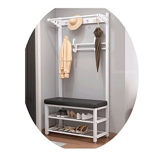 4 in 1 Eingangsgarderobe mit Schuhbank & Ablageregal Industrie Flur Baum mit Metallrahmen Einfache Montage PU Weiß 60x33x172cm Stilvoller Flur von Generisch