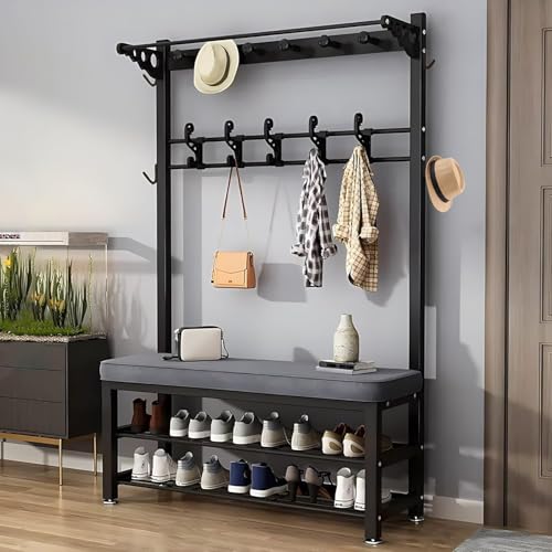 4 in 1 Eingangsgarderobe & Schuhbank, freistehend, Schuhaufbewahrung für 6 8 Paar, einfache Montage, Flur, verstellbare Breite 60/80/100 cm 4 in 1 Eingangsgarderobe & Schuhbank, freistehend, Schuhaufbewahrung für 6 8 Paar, einfache Montage, Flur, verstellbare Breite 60/80/100 cm von Generisch
