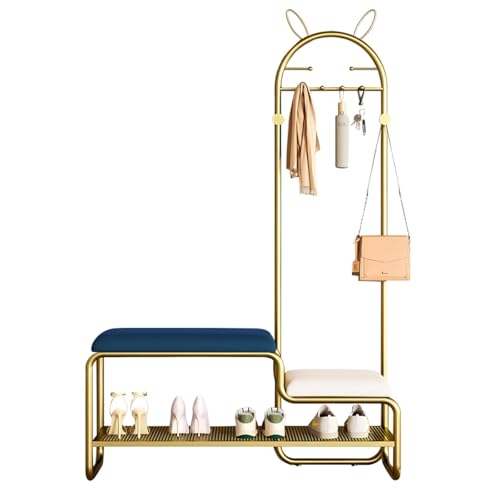 4-in-1 Flurbaum mit Bank & Schuhaufbewahrung – Metallgarderobe mit gepolstertem Kissen & 5 Haken – Eingangsbereich für Wohnzimmer – Marineblau, 80 cm von Generisch