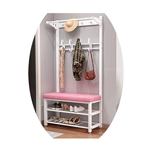 4-in-1-Garderobe mit Schuhbank und Aufbewahrungsregal, Industriehalle, Baum, Metallrahmen, einfache Montage, stilvoll, Weiß, Rosa, 60 x 33 x 172 cm, perfekt für den Flur 4-in-1-Garderobe mit Schuhbank und Aufbewahrungsregal, Industriehalle, Baum, Metallrahmen, einfache Montage, stilvoll, Weiß, Rosa, 60 x 33 x 172 cm, perfekt für den Flur von Generisch