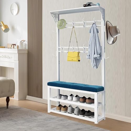 4-in-1-Garderobenleiste mit Schuhbank und 12 Haken, freistehend, Flurbaum mit Schuhaufbewahrung, Bank, maximale Traglast 100 kg, Eingangsbereich für Wohnzimmer und Schlafzimmer 4-in-1-Garderobenleiste mit Schuhbank und 12 Haken, freistehend, Flurbaum mit Schuhaufbewahrung, Bank, maximale Traglast 100 kg, Eingangsbereich für Wohnzimmer und Schlafzimmer von Generisch