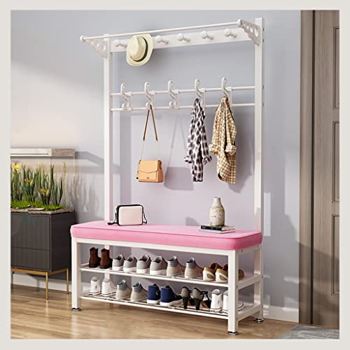 4 in 1 Industriegarderobe mit Schuhbank & 16 Haken, Metallstruktur, einfache Montage, Weiß Rosa, 100 x 33 x 172 cm, stylischer Heimnizer für den Eingangsbereich 4 in 1 Industriegarderobe mit Schuhbank & 16 Haken, Metallstruktur, einfache Montage, Weiß Rosa, 100 x 33 x 172 cm, stylischer Heimnizer für den Eingangsbereich von Generisch