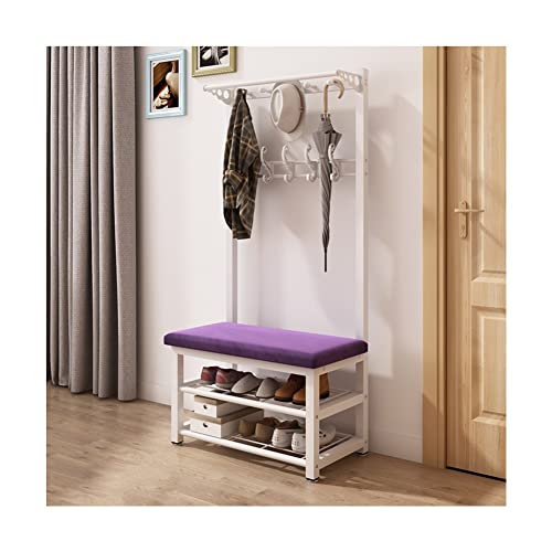 4-in-1 Industrielle Garderobenleiste Schuhbank – Exquisite Kleiderstange mit Haken zum Aufhängen & stabilem Metallrahmen – Eingangsaufbewahrung und Akzentmöbel von Generisch