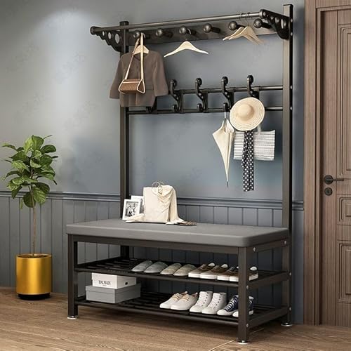 4-in-1 moderne industrielle Garderobe & Schuhbank, 5 Haken & 2-stöckige Schuhaufbewahrung, Metall, Eingangsbereich, Flur, Baum mit Lederkissen für stilvolle Wohnräume 4-in-1 moderne industrielle Garderobe & Schuhbank, 5 Haken & 2-stöckige Schuhaufbewahrung, Metall, Eingangsbereich, Flur, Baum mit Lederkissen für stilvolle Wohnräume von Generisch