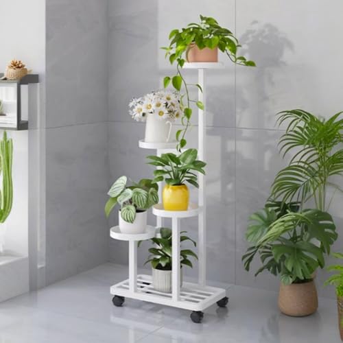 4-stöckiger Pflanzenständer aus Metall, mobiles Halterungsregal für den Innen- und Außenbereich, stabiles Blumentopf-Display für Garten, Terrasse, Wohnzimmer von Generisch