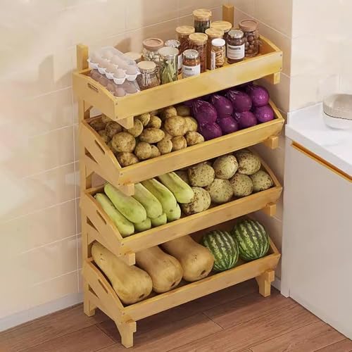 4-stöckiger Präsentationsständer aus Holz, großes Fassungsvermögen, Regal für Obst, Gemüse, Organizer für Zuhause, Supermarkt, Einzelhandel, Organizer mit abnehmbarem Tablett von Generisch