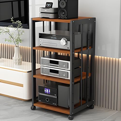 4-stöckiger Turm mit Rädern – Eck-Media-Ständer, AV-Regal, Stereo-Komponentenschrank, Unterhaltungszentrum für Heimkino (Weiß/Braun) von Generisch