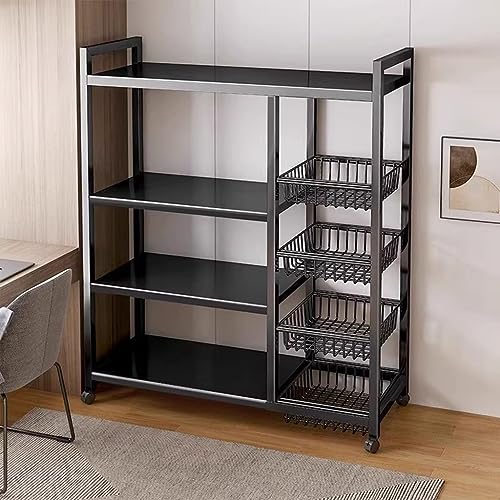 4-stöckiges Metallregal mit Rollen, 5 cm, höhenverstellbar, mobiler Dienstwagen, Organizer, Regale für Garage, Küche (Farbe: Schwarz, Größe: 80 x 32 x 108 cm) von Generisch