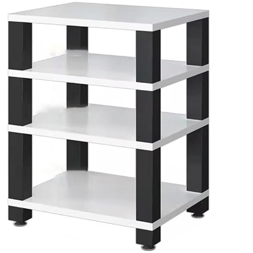 4-stöckiges Stereo-Regal, Medien-Aufbewahrungsschrank, offenes AV-Gerät-Regal, multifunktionales Audio-Video-Aufbewahrungsregal für Wohnzimmer, stilvolles weißes Design von Generisch