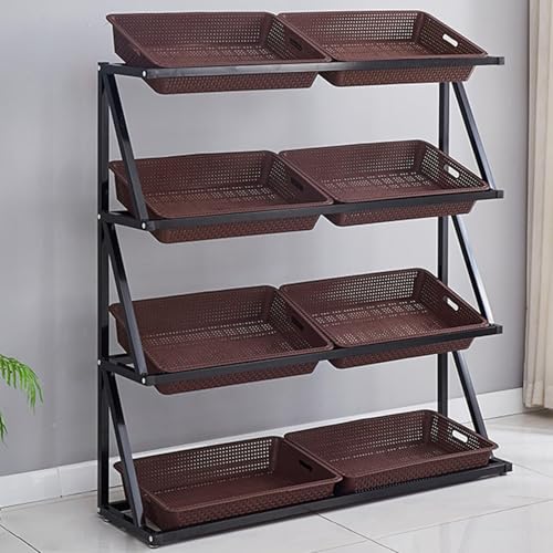 4-stöckiges kommerzielles Supermarkt-Obst-Gemüse-Regal, Verkaufsständer, Convenience Store Snack Display Ständer, Küche Aufbewahrungskorb Rack, Braun Doppel-Design von Generisch