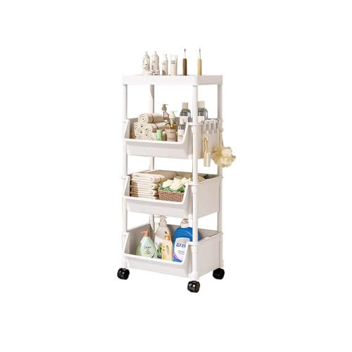 4-stöckiges schmales Rollregal mit Rollen, Küchenwagen und Bücherregal auf Rollen, schmales Design, perfekt für Schönheitsprodukte, kleiner Raum, langlebiges Regal 4-stöckiges schmales Rollregal mit Rollen, Küchenwagen und Bücherregal auf Rollen, schmales Design, perfekt für Schönheitsprodukte, kleiner Raum, langlebiges Regal von Generisch
