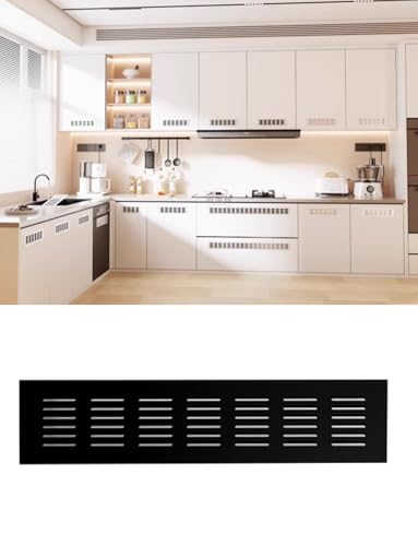 4-teilige Aluminium-Lüftungsgitterabdeckung – rechteckiges Lüftungsgitter for Kleiderschrank, Schrank, Badezimmertür und Möbel(Black,6x50cm) von Generisch