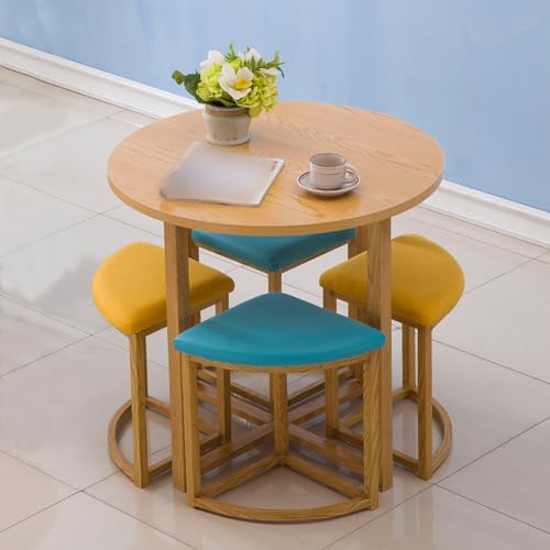 4-teiliges Büro-Empfangs-Verhandlungstisch und Stuhl-Set - 80 cm runder Tisch mit 4 Stühlen für Lounge- und Wohnzimmermöbel von Generisch