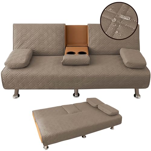4-teiliges wasserdichtes Futon-Bezug-Set – gesteppter Schlafsofa für 3-Sitzer, inklusive 2 abnehmbaren Armlehnen und Getränkehalter, stilvolle Kamelfarbe, perfekt für Cabrio-Möbel von Generisch