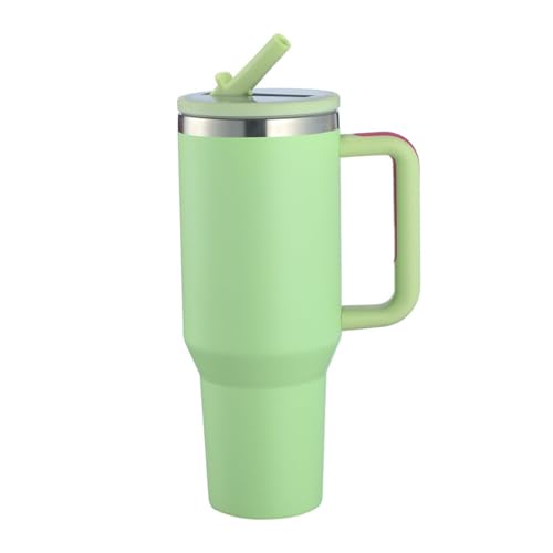 40OZ Bingba Tasse 304 Edelstahl Wärmeerhaltungsbecher Kalterhaltungsbecher Auto Tasse Heißwasserflasche mit Griff Auto Cup Outdoor Sport Reise Stroh Cup (Tender green) von Generisch