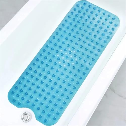 40x100cm PVC Bathtub Mat Shower Floor Mat with Suction Cups, Large Bath Mat for Tub & Bathroom(Transparent Blue) von Generisch
