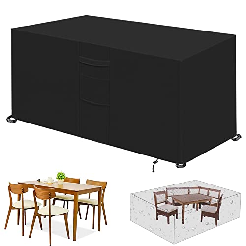 420D Oxford Stoff Outdoor Möbel Abdeckung Wasserdicht UV Beständig Rechteckig Tisch & Stuhl Protector Schwarz Passt 160 x 160 x 80 cm (L x B x H) von Generisch