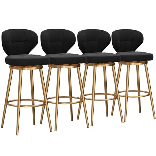 4er Set Barhocker Samt 360° Drehbar Hochstühle mit Rückenlehne und Gold Fußstütze Küche & Pub Sitzgelegenheit Schwarz 75cm - Stilvolles und komfortables Design 4er Set Barhocker Samt 360° Drehbar Hochstühle mit Rückenlehne und Gold Fußstütze Küche & Pub Sitzgelegenheit Schwarz 75cm - Stilvolles und komfortables Design von Generisch