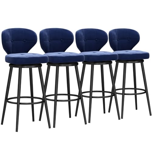 4er Set Barhocker Samt 360° drehbar Hochlehner mit Fußstütze Stilvolle Blaue Barsitzbank für Küche & Pub 65cm Hoch Modernes Design Bequem & von Generisch